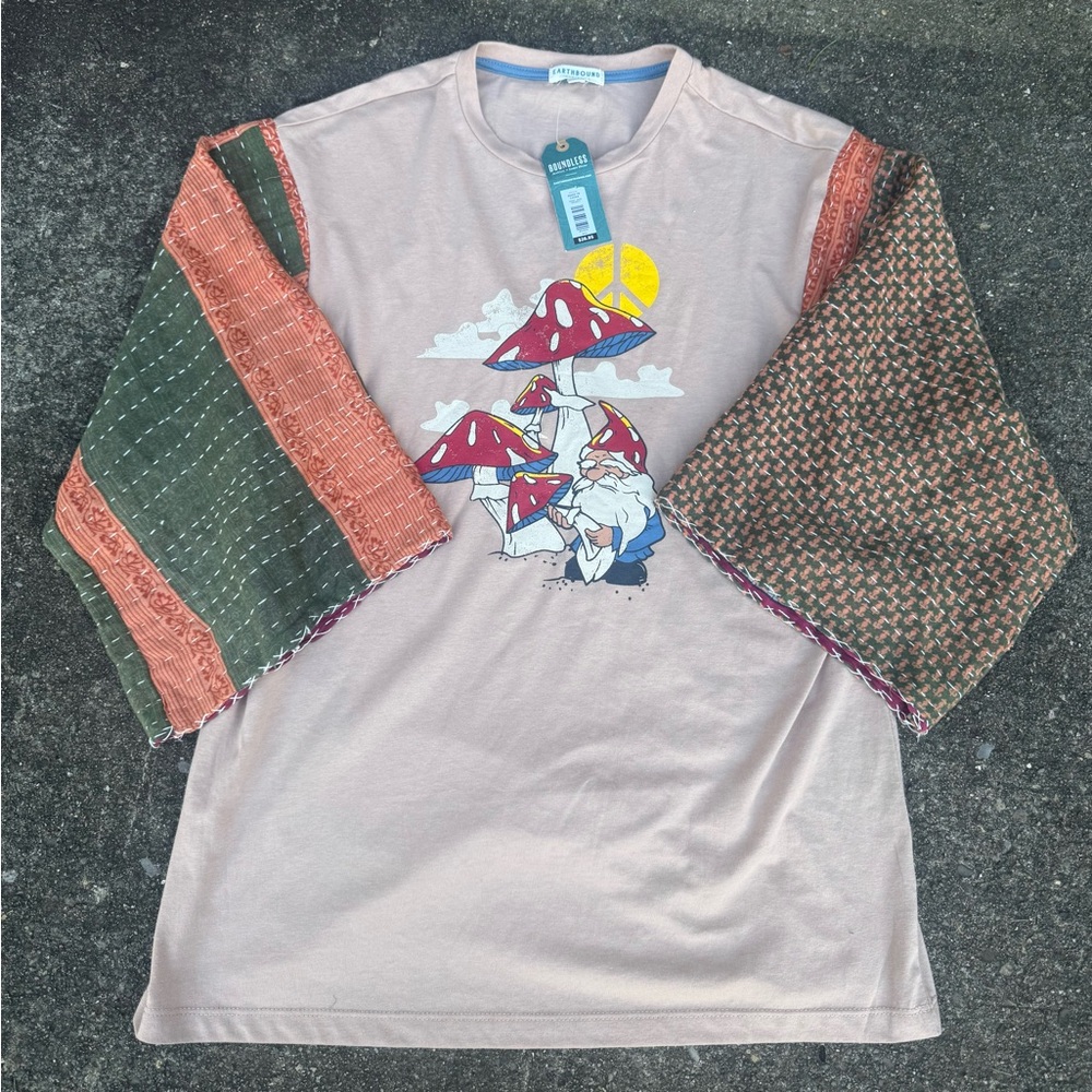 Upcycled New Tshirt Size Small Mushroom Gnome
